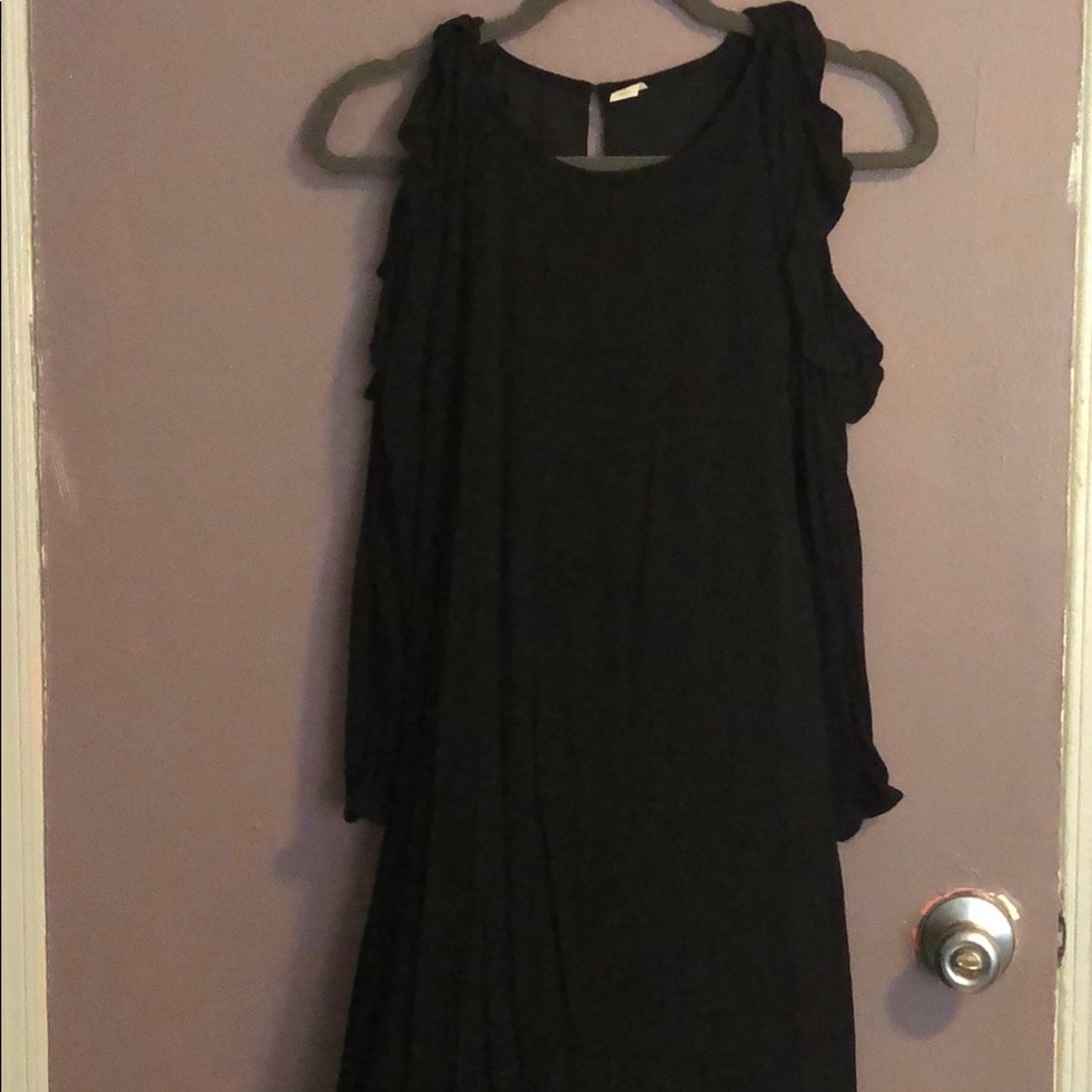 Off the shoulder knee length black dress